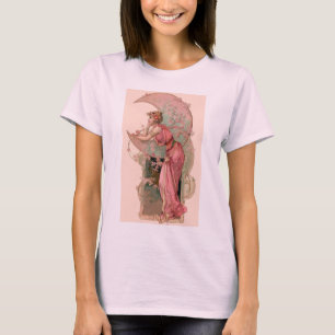 TAROTER/DAM I MÅNE MED BLOMMOR I ROSA TEE