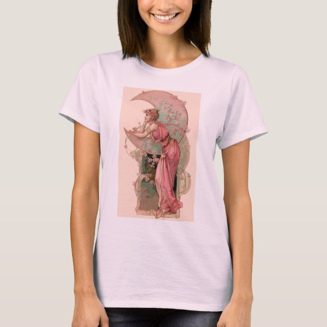 TAROTER/DAM I MÅNE MED BLOMMOR I ROSA TEE SHIRT (Framsida)