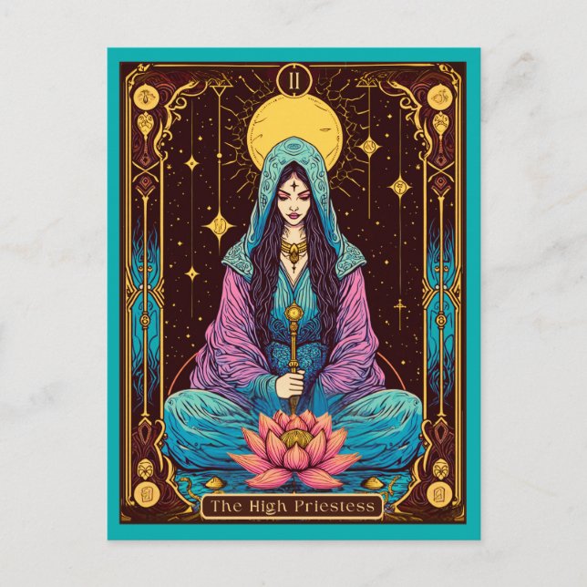Tarotillustration, den högsta prästinnan vykort (Framsida)