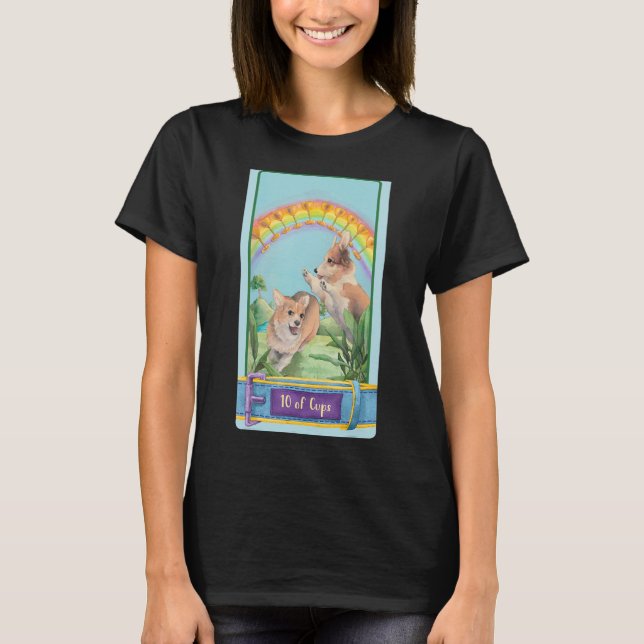 Tarotkort 10 för kopp och Hund Cosmic Hundar T Shirt (Framsida)