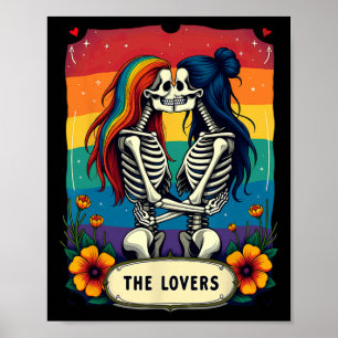 Tarotkort älskare lesbiska skelett kysser poster