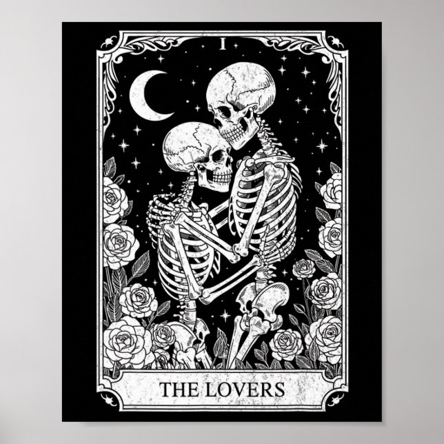 Tarotkort Älskarna Skelett Goth Halloween Häxa Poster (Framsidan)