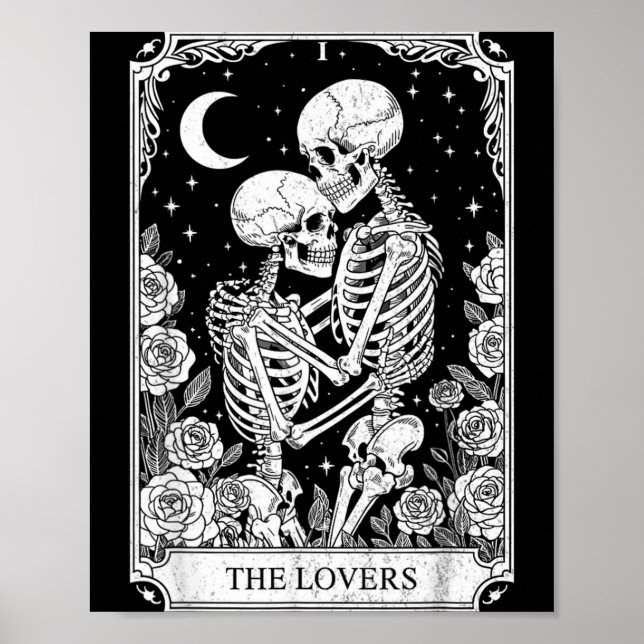 Tarotkort Älskarna Skelett Goth Halloween Poster (Framsidan)