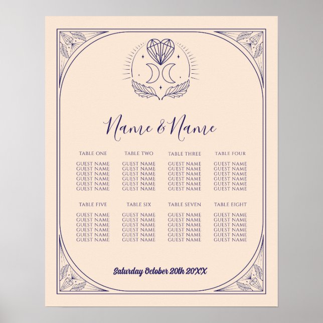 Tarotkort Bord 8 Säten Bröllop Crystals Måne Poster (Framsidan)