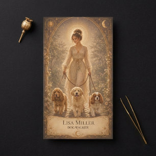 Tarotkort Celestial Mystic Kvinna Hundpromenerare  Visitkort
