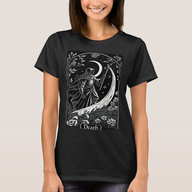 Tarotkort Död Grim Reaper Ockult Gotisk Häxa T Shirt (Framsida)