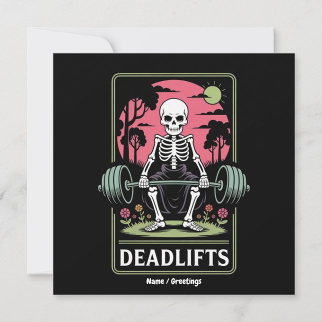 Tarotkort Dödlift Rolig Skelett Träningsdesign Inbjudningar (Framsida)