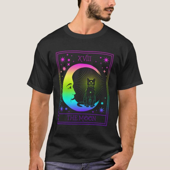 Tarotkort för halvmåne Måne och katt Pastel Goth W T Shirt (Framsida)