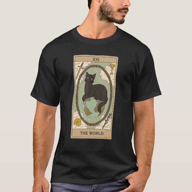 Tarotkort för konfektionerade katter i världen och t shirt (Framsida)