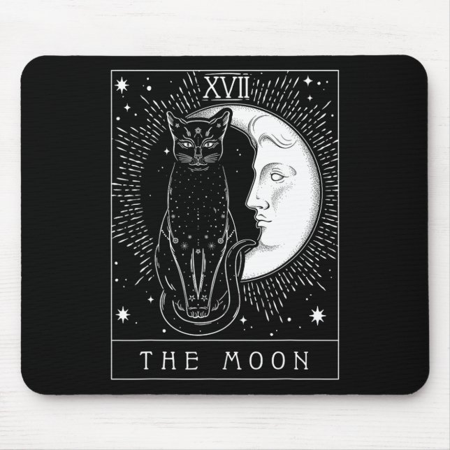 Tarotkort för Måne och kassettgrafik Musmatta (Framsidan)