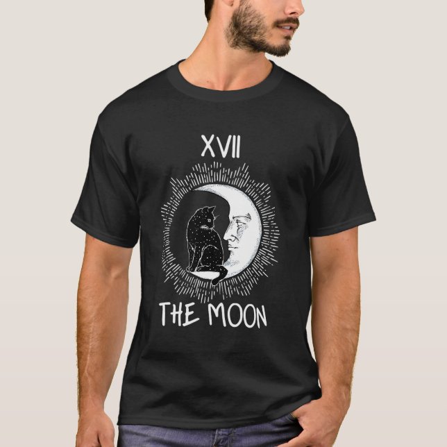Tarotkort för Måne och kattgrafik Jersey T Shirt (Framsida)