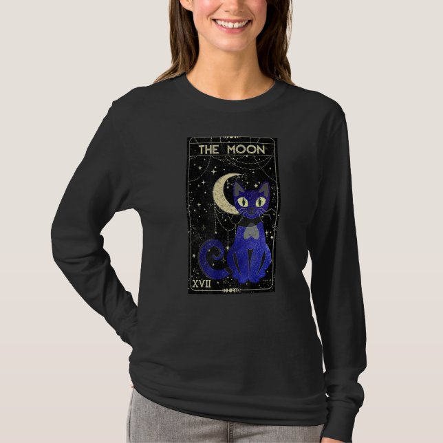 Tarotkort för Måne och Måne och svart katt T Shirt (Framsida)