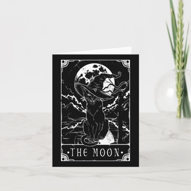 Tarotkort för Måne och svart kattbeck med H Kort (Framsida)