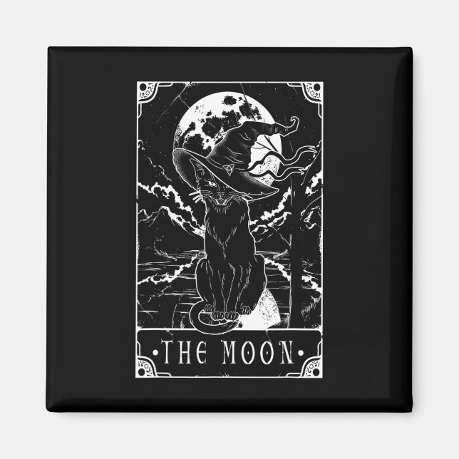 Tarotkort för Måne och svart kattbeck med H Magnet (Framsidan)