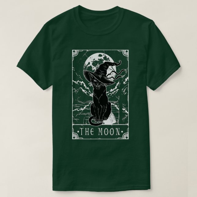 Tarotkort för Måne och svart kattbeck med H T Shirt (Design framsida)