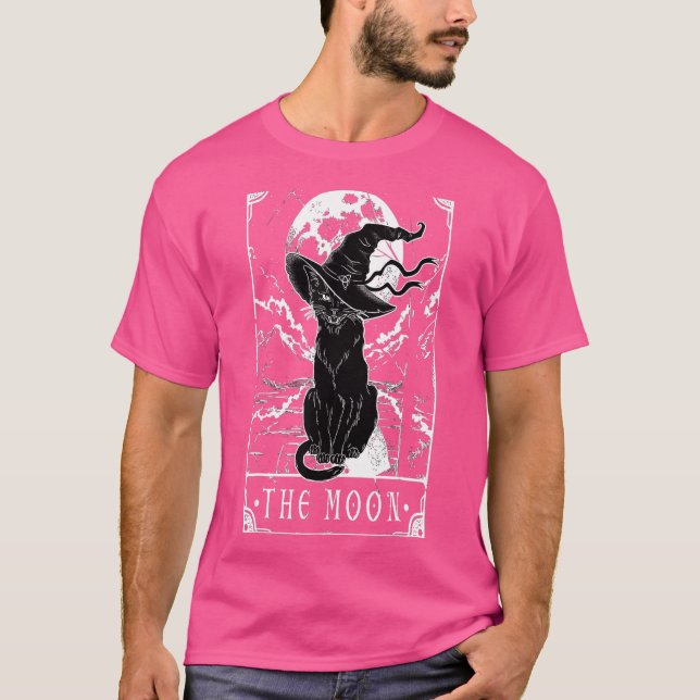 Tarotkort för Måne och svart kattbeck med H T Shirt (Framsida)