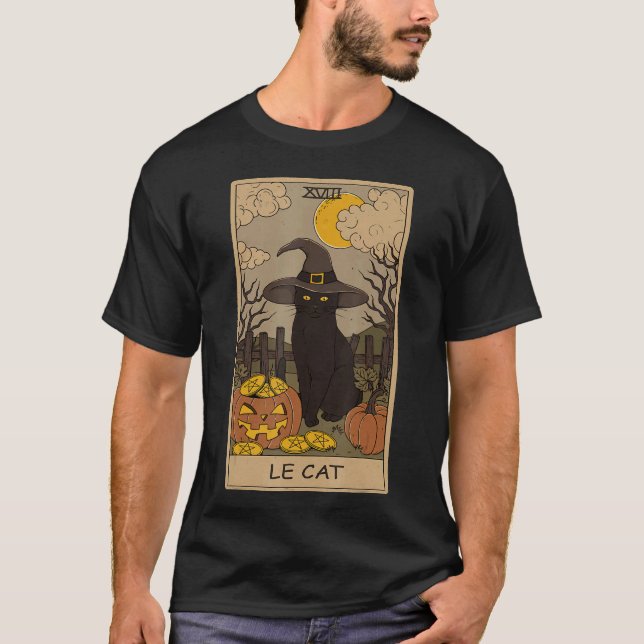 Tarotkort för Måne och svart kattbeck med H T Shirt (Framsida)