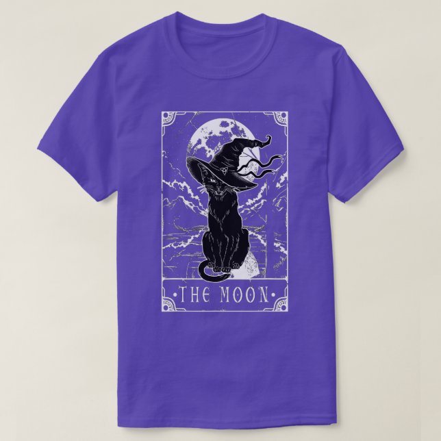 Tarotkort för Måne och svart kattbeck med H T Shirt (Design framsida)