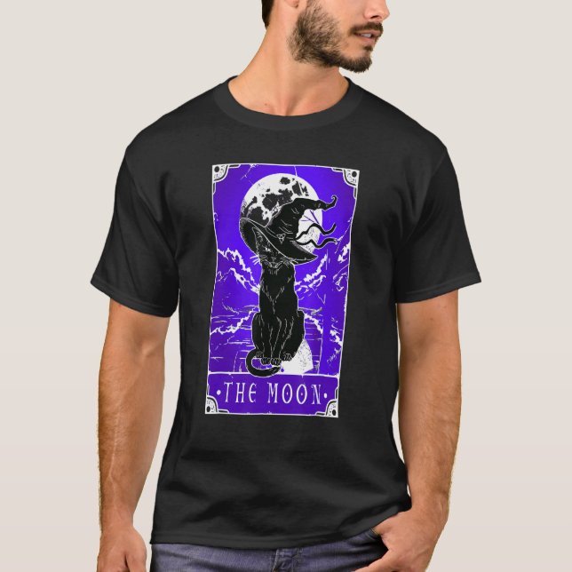 Tarotkort för Måne och svart kattbeck med H T Shirt (Framsida)