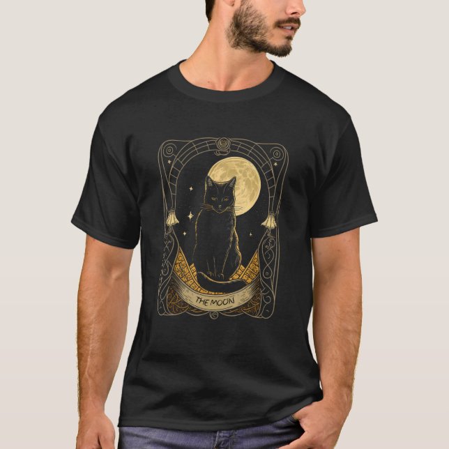 Tarotkort Halvmåne Och Kattgrafik T Shirt (Framsida)