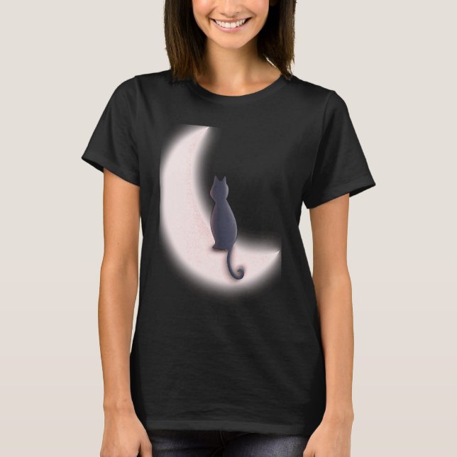 Tarotkort Halvmåne Och Svart Katt T Shirt (Framsida)