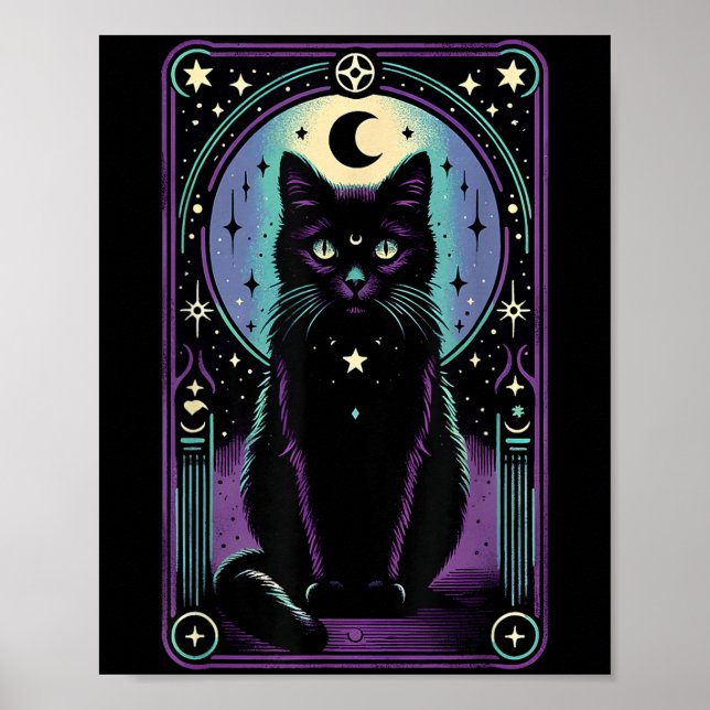 Tarotkort Halvmåne Svart Katt Älskare Tarot Katt Poster (Framsidan)