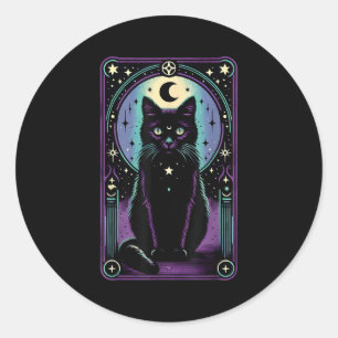 Tarotkort Halvmåne Svart Katt Älskare Tarot Katt Runt Klistermärke