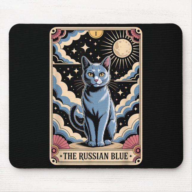Tarotkort katt Halloween Den ryska blåkatten Musmatta (Framsidan)