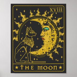 Tarotkort, Måne Cleopatra och shynx cat Poster