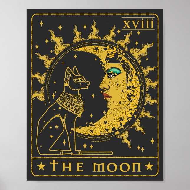 Tarotkort, Måne Cleopatra och shynx cat Poster (Framsidan)