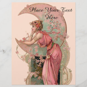 TAROTKORT / MÅNENS KVINNA MED BLOMMOR I ROSA REKLAMBLAD
