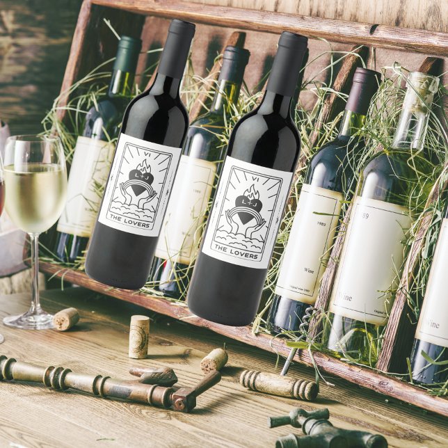 Tarotkort | MÖHIPPA | BRÖLLOP | Modern B+W Vinflaska Etikett (Skapare uppladdad)