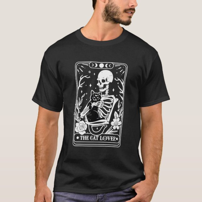 Tarotkort Skeleton Black Cat Lovers Halloween T Shirt (Framsida)
