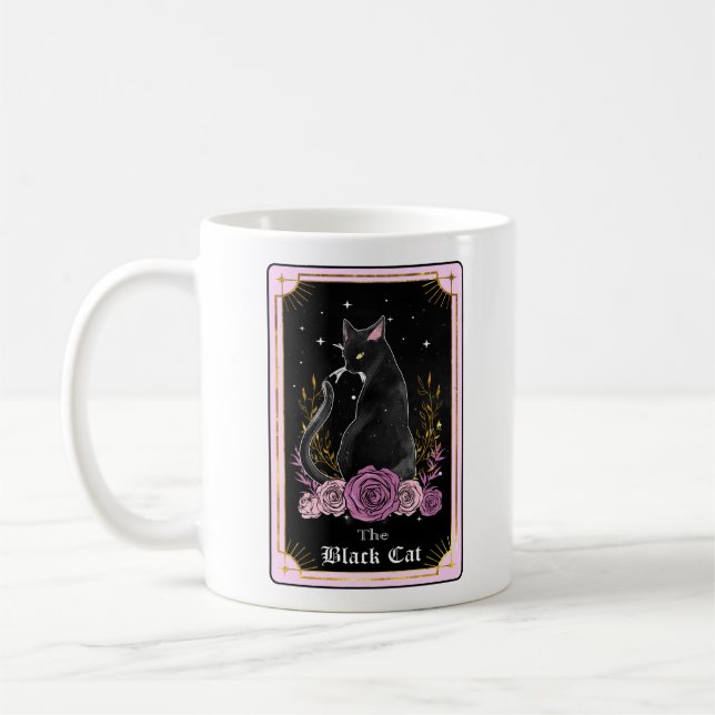 Tarotkort, svart katt Rosa, kelestial Kaffemugg (Vänster)