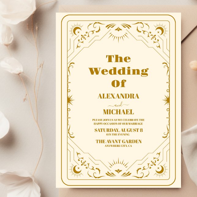 Tarotkortet guld Sol och Måne Bröllop Inbjudningar (Skapare uppladdad)