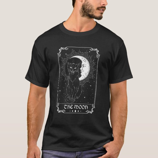 Tarotkortet i Måne är Måne och Kat Hallowee T Shirt (Framsida)