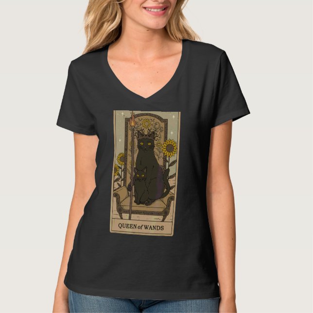 Tarotkortets drottning av Trollspön och Svarta kat T Shirt (Framsida)