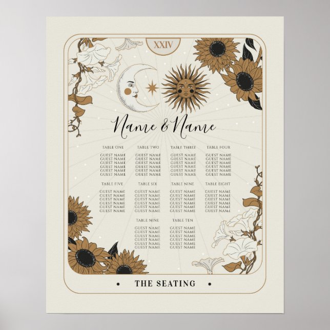 Tarotkortsbord 10 Sittplan Bröllop Sol Måne  Poster (Framsidan)
