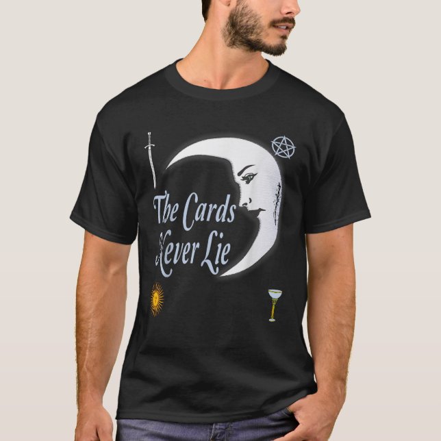Tarotkortsläsare Deck Måne Sol Stav Pentaklet Cup T Shirt (Framsida)
