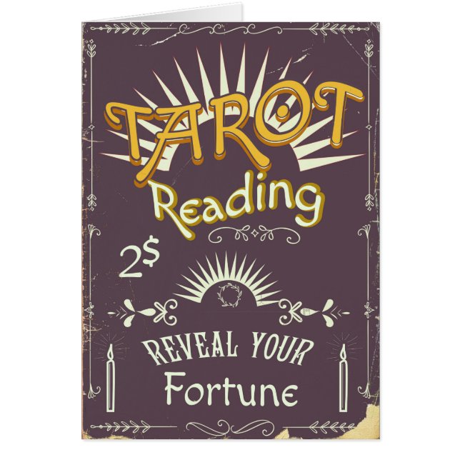Tarotläsare vintageutskrift hälsningskort (Framsidan)