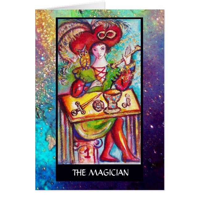 TAROTSKORT AV DE FÖRSVUNNA SKUGGORNA / MAGIKERN HÄLSNINGSKORT (Framsidan)