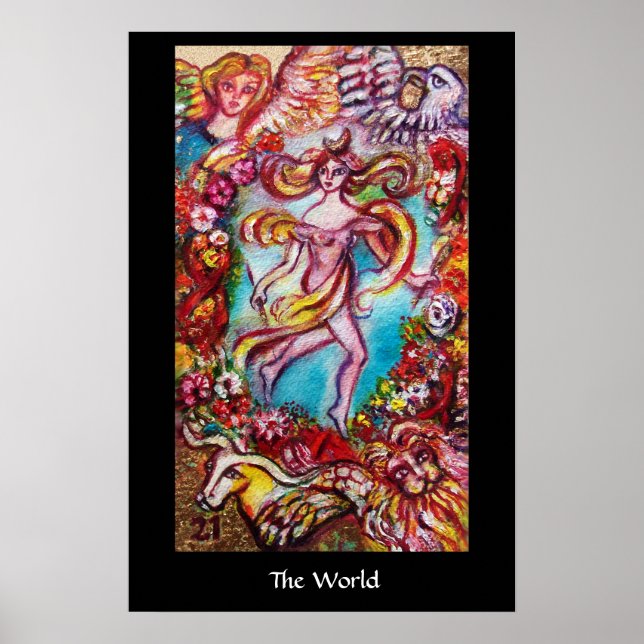 TAROTSKORT AV DE FÖRSVUNNA SKUGGORNA Världen Poster (Framsidan)