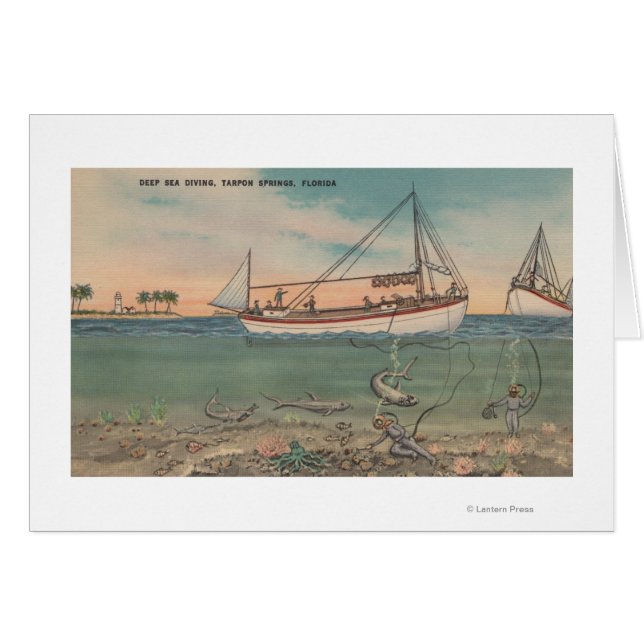Tarpon Vår, FL - View of Boat & Deep Sea Hälsningskort (Framsidan Horizontal)