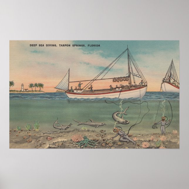 Tarpon Vår, FL - View of Boat & Deep Sea Poster (Framsidan)