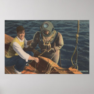 Tarpon Vår, FL - View of Diver Ascending Boa Poster