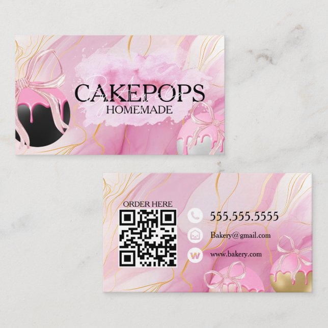 Tårpops Bagare Bakarbutik Godis Rosa Visitkort (Fram/baksida)
