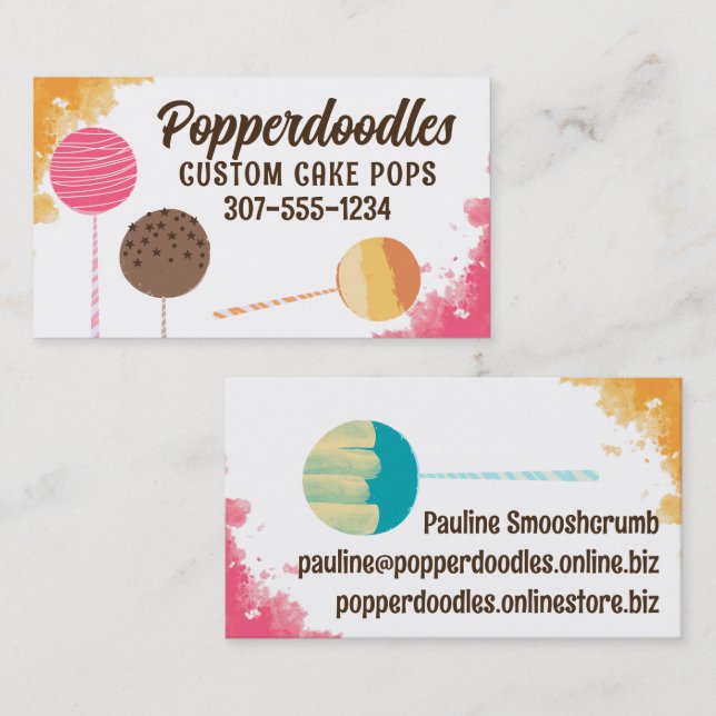 Tårpops bakning bageri konfektyr visitkort (Fram/baksida)