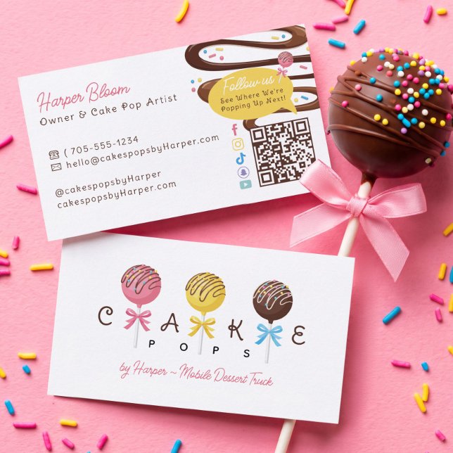 Tårpops Söt Mobil Efterrättruck Bageri Visitkort (Cake Pops Sweet Mobile Dessert Truck Bakery Business Card)
