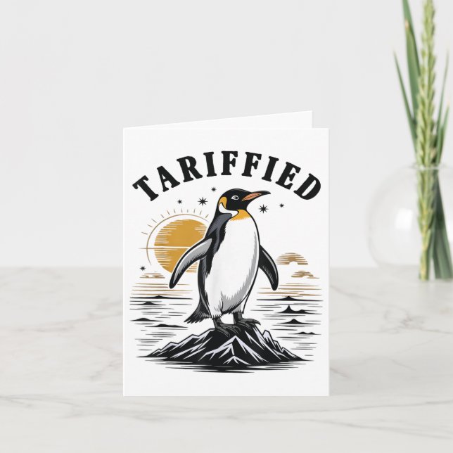 Tarrified Tariff Funny Penguin Politiskt humor Kort (Framsida)