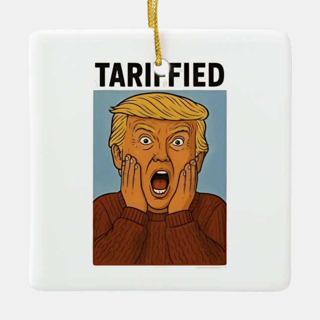 Tarrifierad motstånd jag står med pingviner  julgransprydnad keramik (Framsida)
